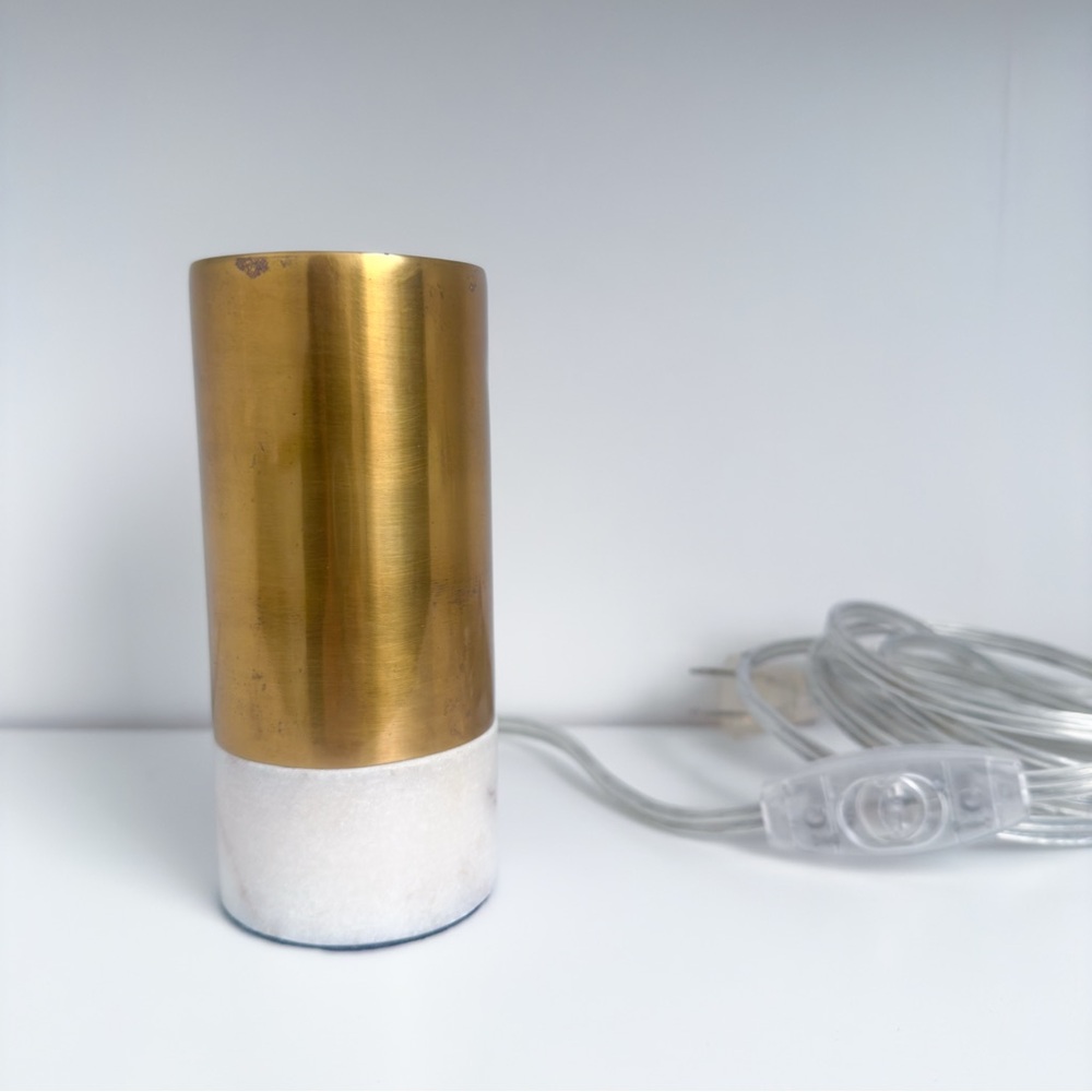 West Elm small Brass & White Marble Two Toned Pedestal Lamp